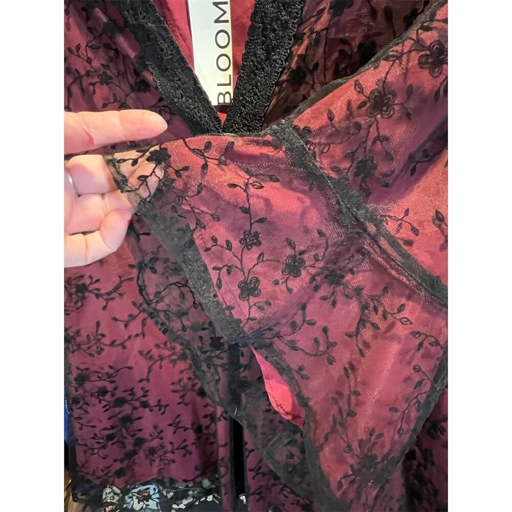 BloomChic Kimono Duster Cardigan Womens Plus L 14-16 Burgundy Floral Sheer - Picture 3 of 4